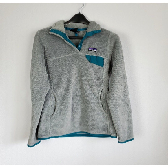 Patagonia Fleece Pullover Jacket Womens Medium Re Tool Gray Long Sleeve Snap T - Picture 15 of 15